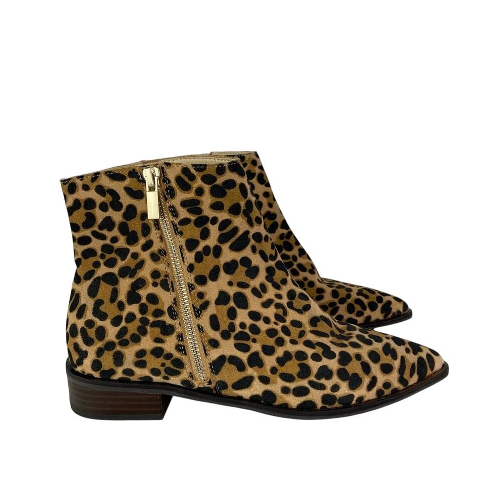 New Sole Society Ankle Boots Cadyna Tan Leather Leopard Print Flat Boot Size 6